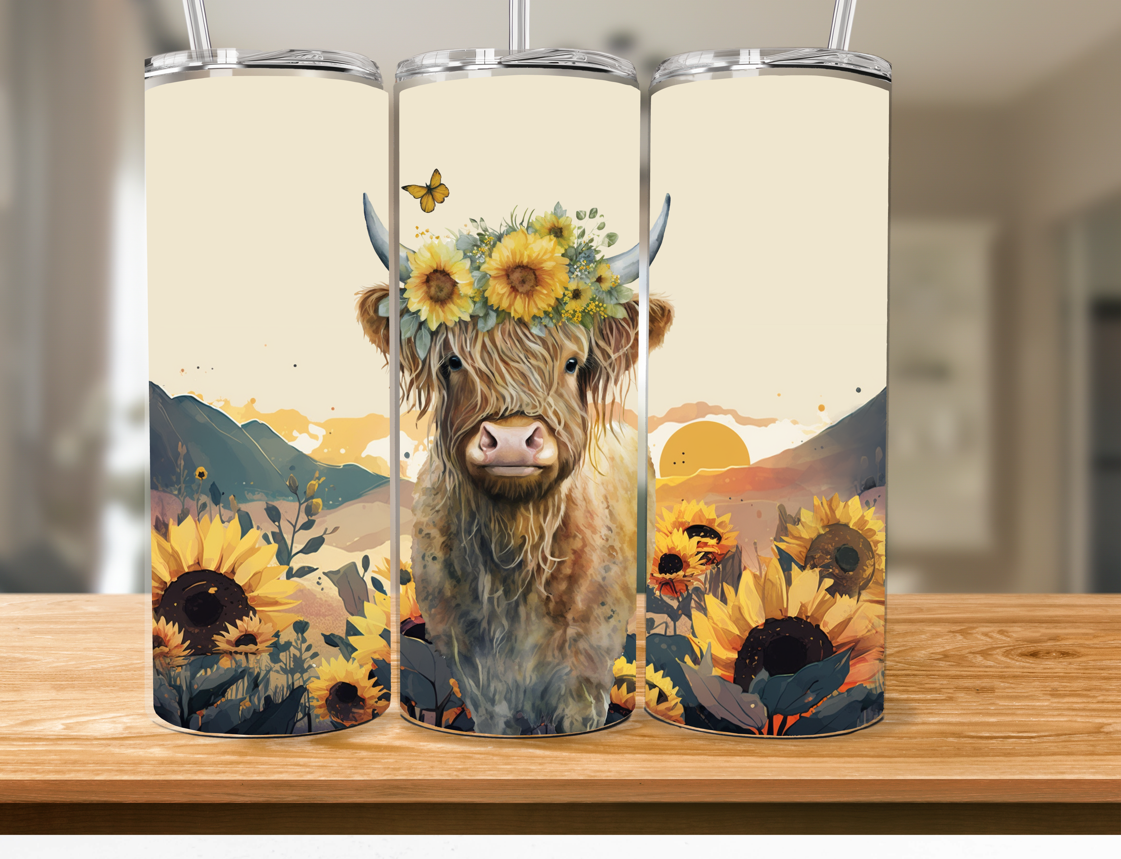 Sunflower Highland Cow 20oz tumbler