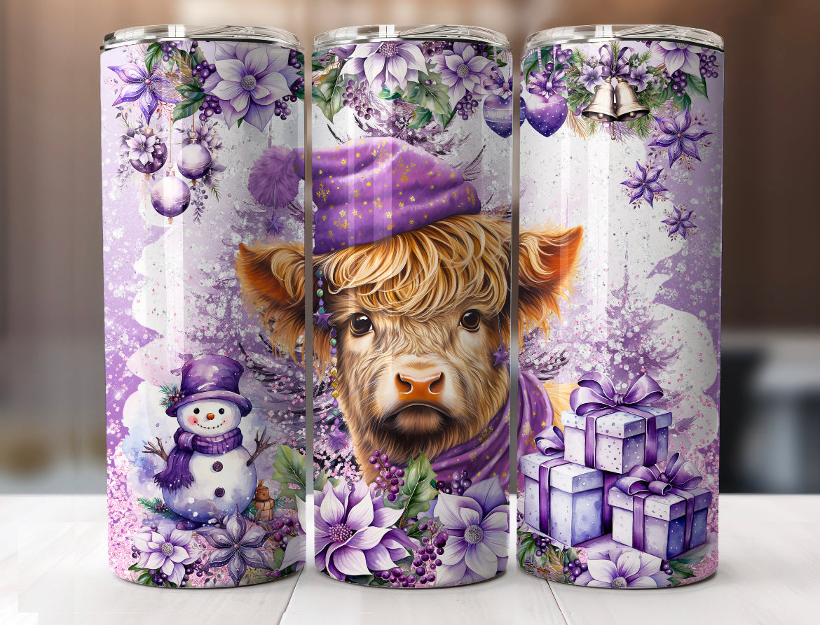 Purple Christmas Cow Tumbler