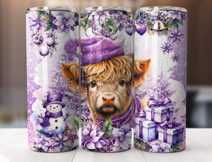 Purple Christmas Cow Tumbler