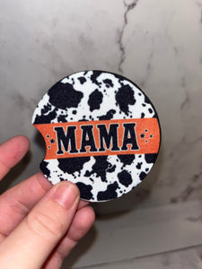 Mama cowprint car coaster set