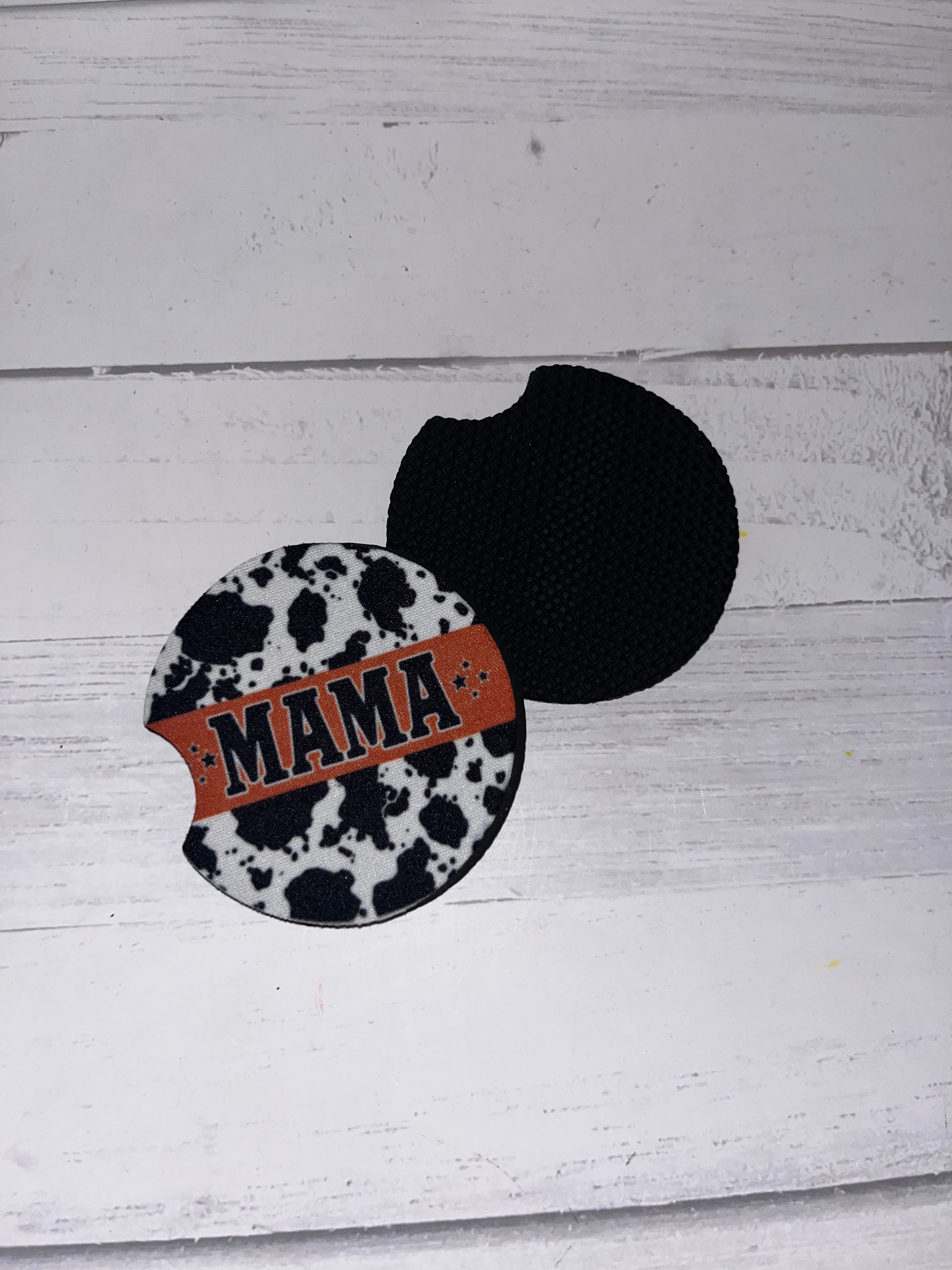 Mama cowprint car coaster set